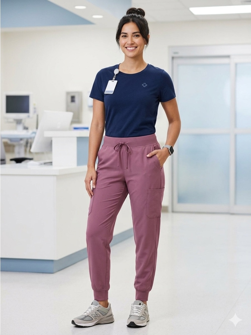 Mandala Scrubs Women's XL Mauve High Waist Jogger Pants Equa-Tek 9 Pocket - Picture 1 of 11